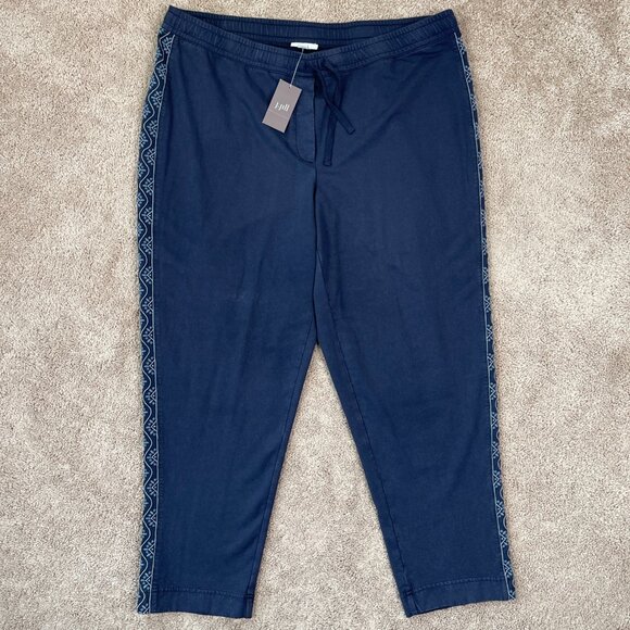 J Jill Pants Women XL Blue Embroidered Wide Leg Bohemian Lightweight Travel NWT - Picture 1 of 10